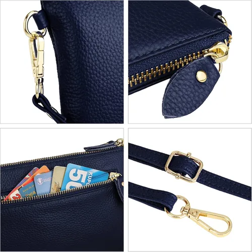 Vista 5 de Uromee Cartera de mano para mujer, de piel auténtica, con cadena de hombro desmontable