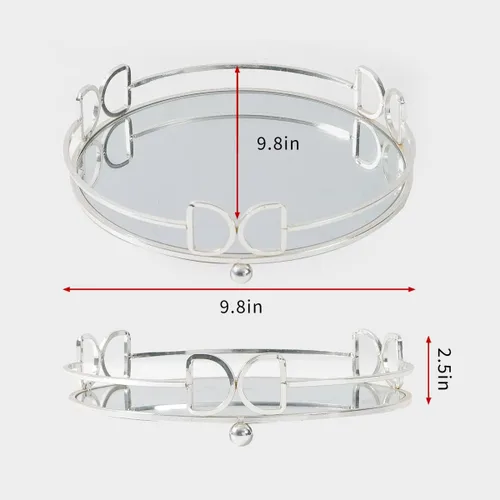 Vista 7 de HAIGOUER Bandeja de perfume redonda plateada bandeja de baño de diseño elegante redonda para tocadores, baños, mesitas de noche