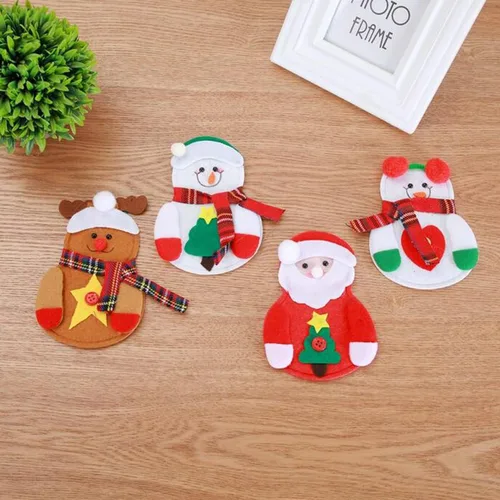 Vista 5 de 12 piezas de Navidad bolsa de cubiertos lindo muñeco de nieve cubiertos soporte cuchillo tenedor bolsa bolsa decoración para fiesta de Navidad