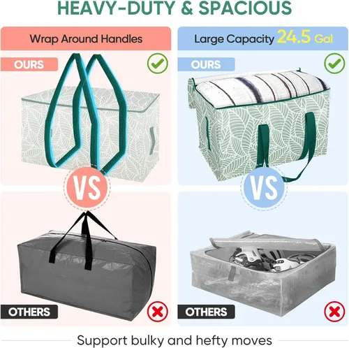 Vista 4 de BALEINE Paquete de 6 bolsas de mudanza de gran tamaño con asas reforzadas, bolsa de almacenamiento resistente para ropa, suministros de mudanza