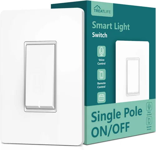 TREATLIFE Interruptor de luz inteligente de un solo polo, requiere cable neutro, interruptor de luz Wi-Fi de 2.4GHz, funciona con Alexa y Google