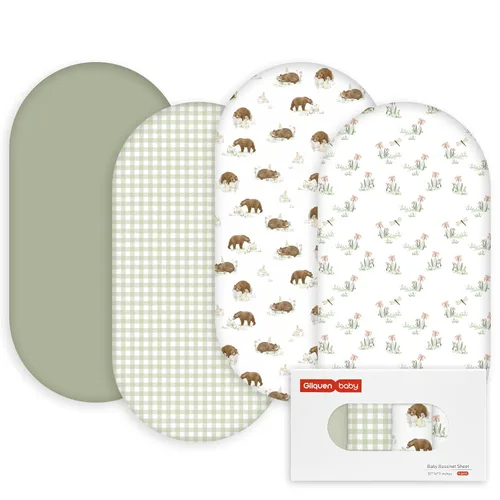 Vista 32 de Gllquen Baby Sábanas para Moisés Paquete de 4, Sábana Ajustable para Colchón Transpirable y Acogedora, Cuna de Viaje Elástica con Patrón de Moda