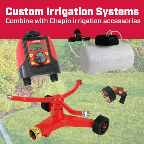 Vista 6 de Chapin 4986: Aspersor giratorio de 3 brazos, automático de 360 grados para jardines pequeños y césped, área de cobertura de hasta 45 pies, color rojo
