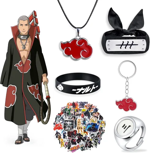 Sora Tuki Juego de 55 calcomanías para la diadema de Hidan, collar y pulsera, accesorios de cosplay para fanáticos del anime, Acero inoxidable, Sin