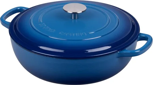 Vista 2 de EDGING CASTING - Horno holandés de hierro fundido esmaltado con asa doble, cacerola poco profunda con tapa, 3.8 cuartos de galón, azul (Lake Blue)