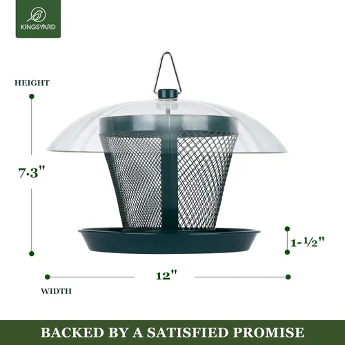 Vista 3 de Kingsyard Comedero para pájaros para exteriores, de malla metálica de doble uso, con cúpula doble resistente a la intemperie, capacidad de semillas