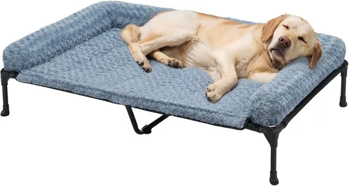Vista 21 de Veehoo Cama elevada ortopédica para perro con cojín extraíble de felpa rosa de lujo, 59 x 37 pulgadas, cama lavable para perro, cuna elevada