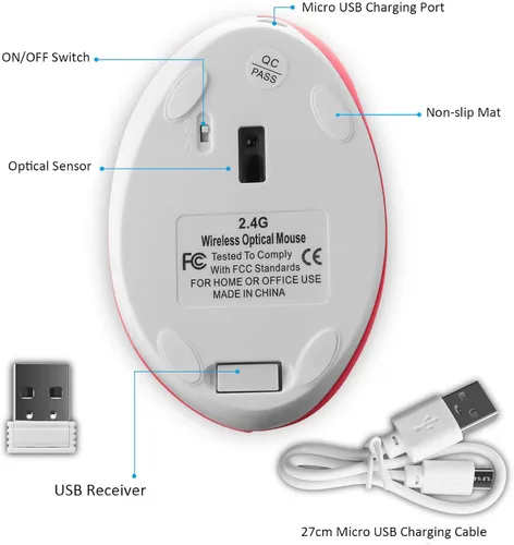 Vista 7 de Ratón inalámbrico ergonómico, mouse inalámbrico recargable vertical, 400 mAh, 1600 DPI, ratón óptico inalámbrico portátil para PC, computadora