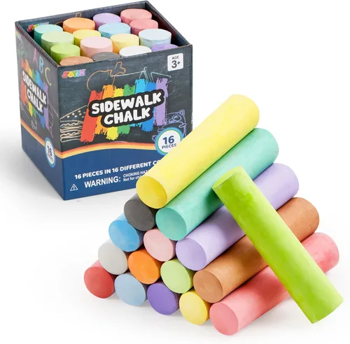 JOYIN - Juego de 16 tizas para acera, no tóxicas, lavables, gigantes, a granel para niños pequeños, pintura en pizarra, entrada y parque infantil