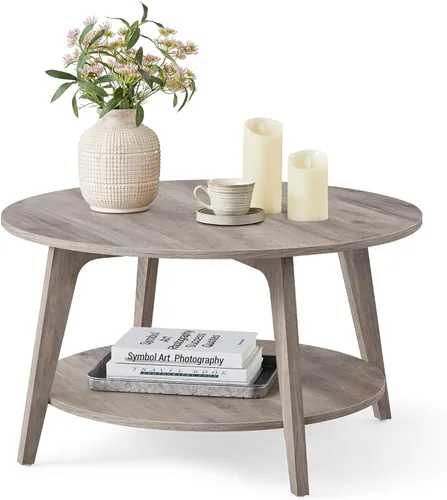 Vista 11 de VASAGLE Colección MAEZO - Mesa de café redonda, mesa de centro de 2 niveles con almacenamiento, patas cónicas, transiciones curvas, 31.5 pulgadas