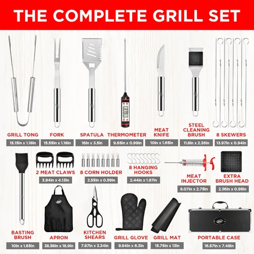 Vista 5 de Kaluns Accesorios para Barbacoa, Regalos para Papá para Navidad, Regalos para Barbacoa, Juego de Herramientas para Barbacoa de Acero Inoxidable