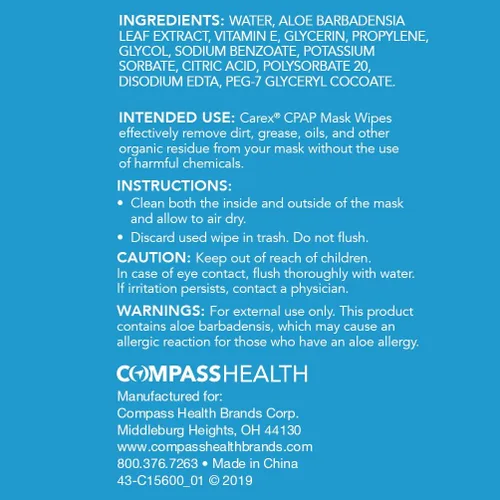 Vista 5 de Carex CPAP - Toallitas para máscara - Paquete de 10 toallitas sin perfume para viajes