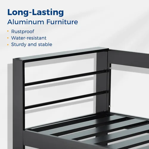 Vista 6 de Wisteria Lane - Juego de muebles de patio con sofá de aluminio, sofá para todo tipo de clima al aire libre de 3 plazas, silla de metal negro