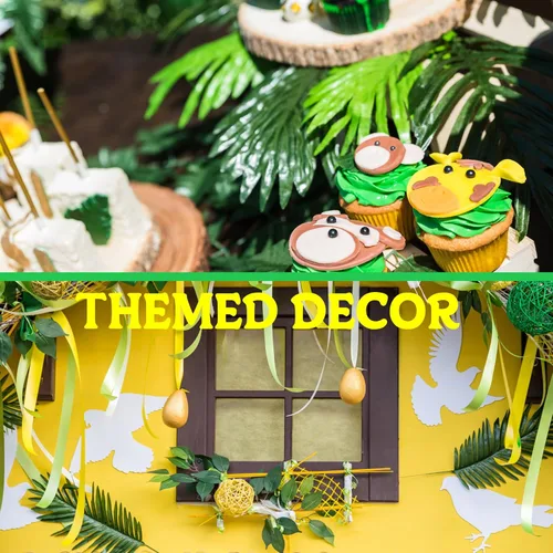 Vista 7 de Sggvecsy 34 piezas de 6 tipos de hojas de palma tropicales artificiales, hojas tropicales, hojas de Monstera, hojas de selva de safari con tallos