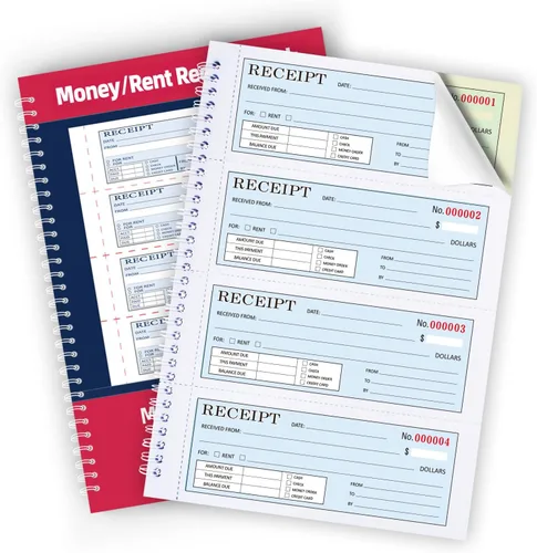 Gran libro de recibos de dinero y alquiler con inserto de cartón, 2 partes sin carbono, 7.9 x 11.2 pulgadas, encuadernado en espiral, 200 juegos por