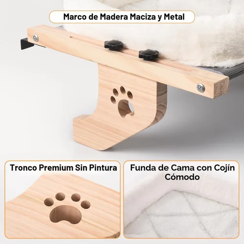 Vista 6 de AMOSIJOY Percha de Ventana para Gatos Hamaca Resistente Asiento de Ventana con Funda de Cojín para Cama, Marco de Madera y Metal para Gatos Grandes