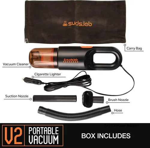 Vista 7 de Suds Lab V2 - Aspiradora de coche – Kit profesional de limpieza profunda – Aspiradora portátil de mano de alta potencia de 12 V CC con accesorios
