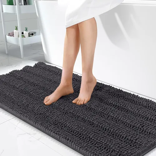Vista 55 de OLANLY Alfombras de Baño Gruesas de 47 x 20 pulgadas, Extra Suaves Absorbentes de Chenilla a Rayas, Respaldo de Goma, Lavables y Secables a Máquina