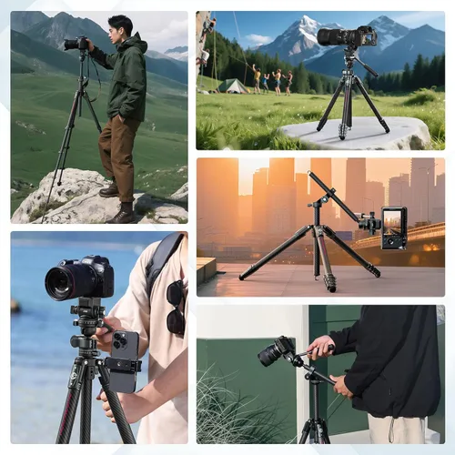 Vista 8 de ULANZI JJ06 GlideGo - Trípode de video de fibra de carbono, doble cabezal panorámico de 360°, altura máxima de 73.6 pulgadas, carga de 11 libras