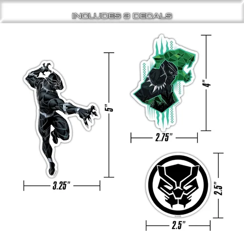 Vista 3 de Marvel Black Panther - Juego de 3 calcomanías de vinilo para botella de agua, bicicleta, casco, laptop, patineta, coche, calcomanías de Marvel