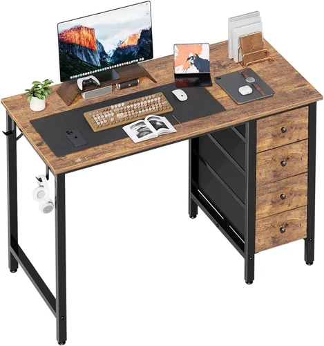 Vista 14 de Lufeiya Escritorio pequeño para juegos con 4 cajones de tela, 40 pulgadas, lindo escritorio de estudio para niños, niñas y adolescentes