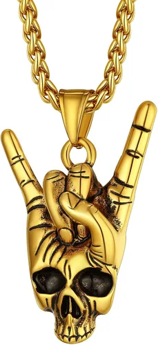 Vista 13 de Richsteel Phoenix/Wolf/Rock Hand/Skeleton Necklace for Men Phoenix Negro