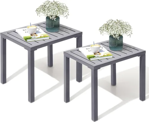 Vista 9 de Crestlive Products Mesa auxiliar para exteriores, mesa auxiliar rectangular de aluminio, mesa de café para patio pequeño para interiores y Negro