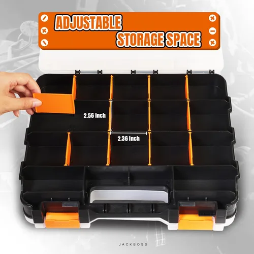 Vista 3 de Caja de herramientas con tapa transparente, caja organizadora de 34 compartimentos de doble cara con divisores extraíbles para herrajes, tornillos