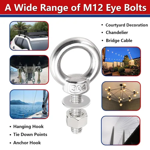 Vista 6 de Pernos de ojo de hombro de elevación, perno de tornillo de acero inoxidable 304 de alta resistencia con anillo de elevación roscado con arandelas