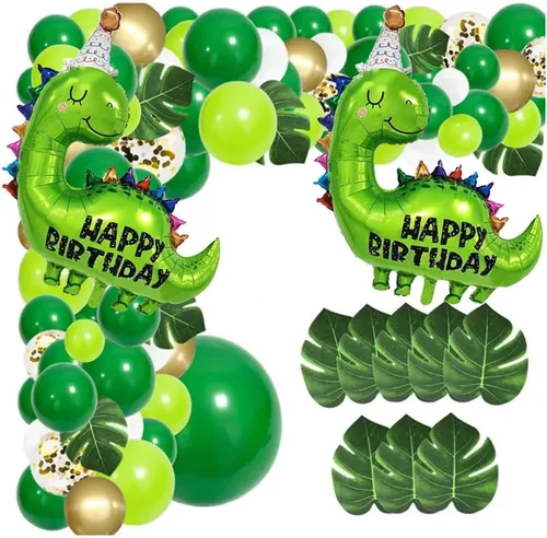 Vista 4 de Globos grandes de dinosaurio verdes, 2 piezas de 35 pulgadas, globo de cumpleaños de dinosaurio