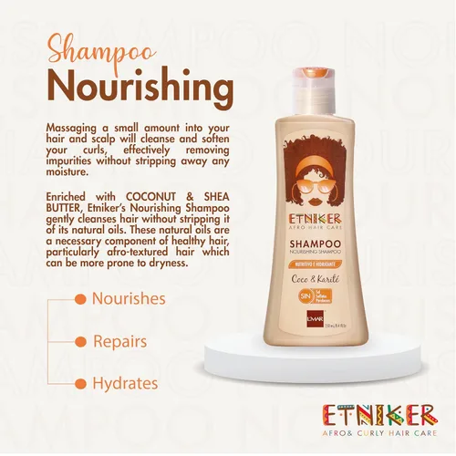 Vista 6 de ETNIKER Champú nutritivo para cabello rizado y ondulado. Hidrata, suaviza y restaura la humedad. Fórmula de coco y manteca de karité. Sin sulfatos