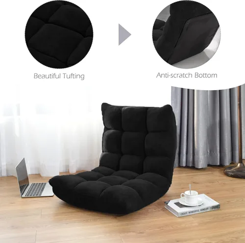 Vista 10 de COSTWAY Silla de Gaming Ajustable, Sillas de Gaming con Soporte para la Espalda, Marco de Acero Aleado, Forro Polar Coral Suave, Sofá Perezoso