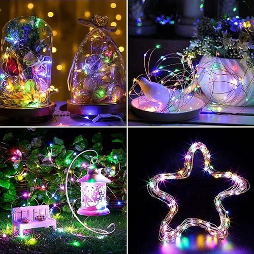 Vista 43 de Paquete de 2 guirnaldas de luces LED, funcionan con pilas, 5 m, 50 luces intermitentes, temporizador, impermeables, para habitaciones, bodas