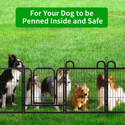 Vista 7 de Corralito para cachorros, 6 paneles de valla para perros pequeños, uso en interiores y exteriores, 24 pulgadas de altura, antioxidante, con puertas