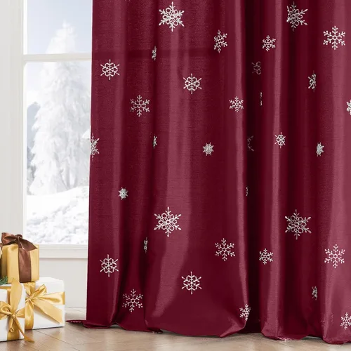 Vista 12 de Cortinas de copos de nieve de Jinchan para sala de estar y dormitorio, azul con bordado, blancas, de 63 pulgadas de largo (160.02 cm), con pestaña