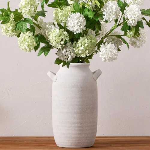 Vista 9 de Florero Grande para Decoración del Hogar - Jarrones de Mesa Rústicos de Cerámica Estilo Granja de 12 Pulgadas de Alto con Asa, Decoración de Sala
