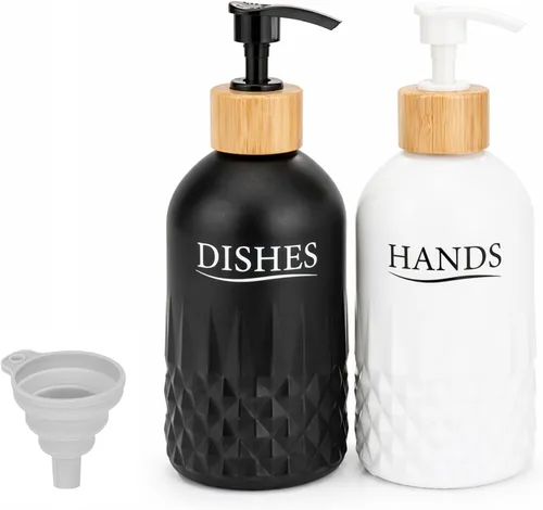 Juego de dispensador de jabón de vidrio, dispensador de bomba de jabón para platos, dispensador de champú acondicionador para mostrador de cocina y