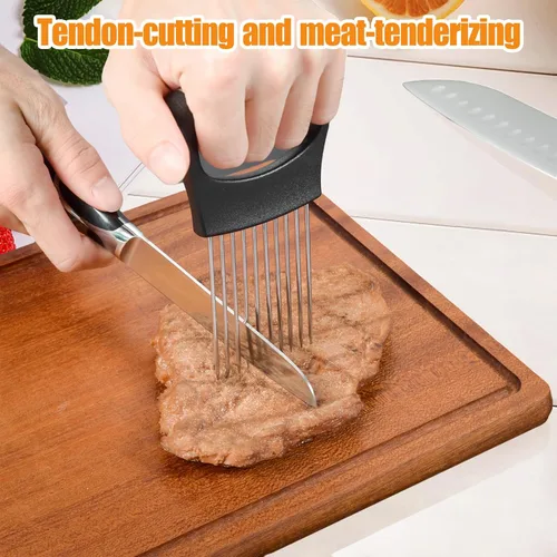 Vista 5 de Soporte de cebolla para rebanar – Cortador de cebolla de acero inoxidable y soporte de verduras herramienta de corte para cebollas, tomates