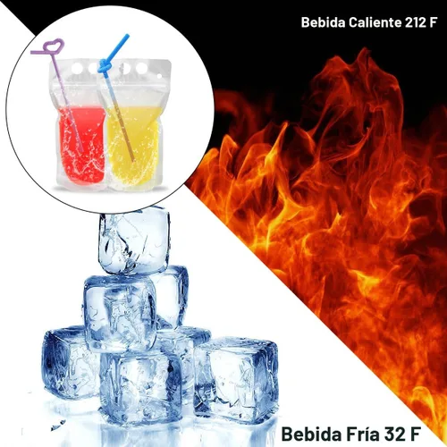 Vista 5 de 100 bolsas para bebidas con 100 agujeros para pajilla, bolsas de jugo congelables, bolsas de plástico translúcidas con cierre con cremallera, bolsas