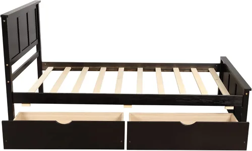 Vista 14 de Base de cama de plataforma individual con 3 cajones de almacenamiento, cama de madera tamaño individual con listones de soporte, marco de cama