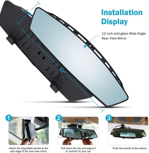Vista 3 de Verivue Espejo retrovisor panorámico universal de 12 pulgadas, espejo retrovisor antirreflejos de gran ángulo para automóvil, accesorios de espejo