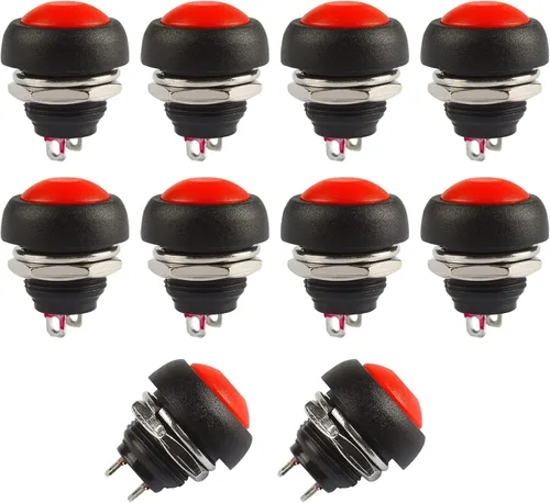 Vista 18 de Ampper Mini interruptores momentáneos de botón, 2 pines de encendido y apagado 1A, 250 V, CA, 0.276 in, redondo, SPST, interruptor de botón Negro