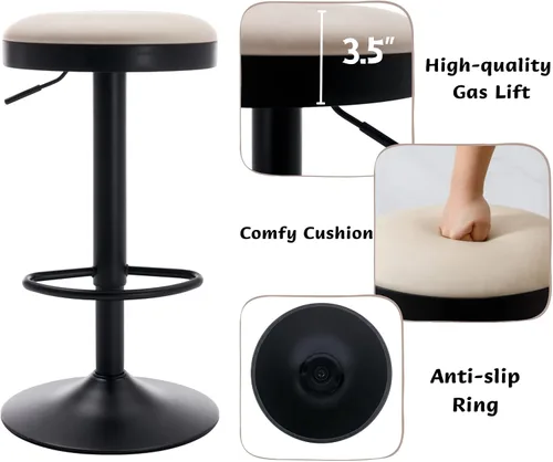 Vista 13 de CIMOTA Juego de 2 taburetes de bar redondos giratorios con espalda descubierta ajustable, taburete de bar moderno industrial para cocina, hogar