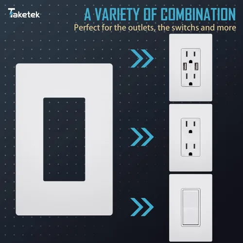 Vista 5 de TAKETEK - Placas de pared decorativas sin tornillos, cubiertas de tomacorriente seguras para niños, cubiertas de interruptor de 1 banda en blanco