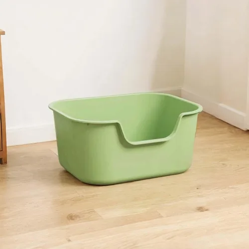 Vista 5 de Bandeja de arena para mascotas con parte superior abierta para gatos, caja de arena para gatos con bandeja lateral alta a prueba de salpicaduras