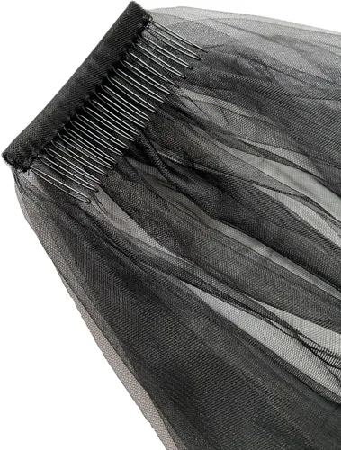 Vista 7 de PAMOR Velo de encaje negro creativo de tul, estilo catedral, para boda, Halloween, velo para novia con peine