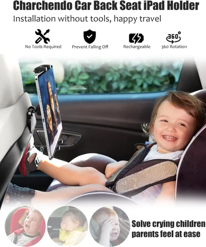 Vista 6 de Charchendo [Ajuste personalizado] Soporte de tableta para Tesla Model Y y Model 3, soporte de respaldo de asiento integrado para iPad Pro Air Mini