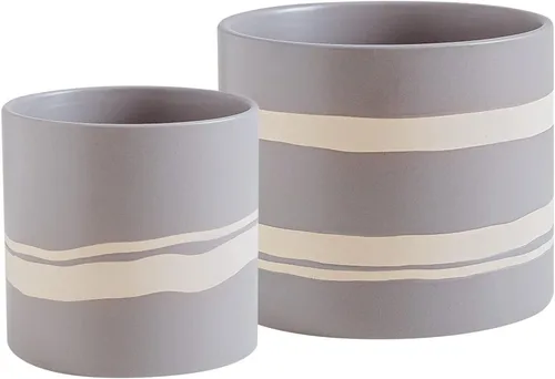 Vista 10 de Nihow Maceta moderna de cerámica – Maceta de 5 + 7 pulgadas para todas las plantas de interior – Macetas resistentes con orificio de drenaje y Negro