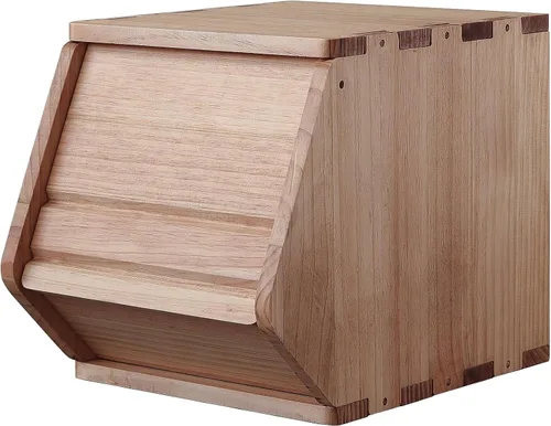Vista 7 de Cofre de Almacenamiento Apilable de Madera Maciza, Gabinete de Entrada del Vestíbulo, Contenedores con Tapas, Caja Modular de Madera Multiusos