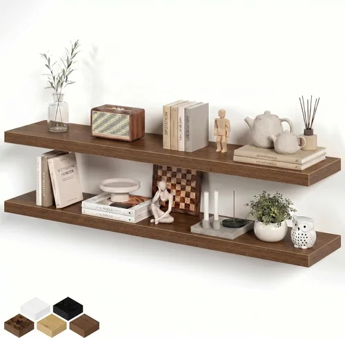 Vista 31 de Estantes flotantes para pared, juego de 2 estantes flotantes de 24 pulgadas, estante de madera rústica montado en la pared para baño, sala de estar